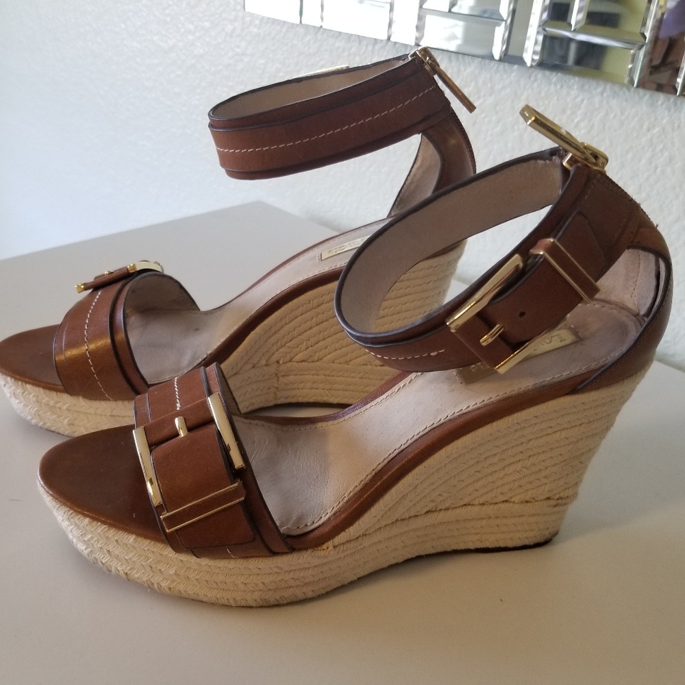 Louise et Cie Brown Leather Espadrilles Wedge Sandals Sz 8.5